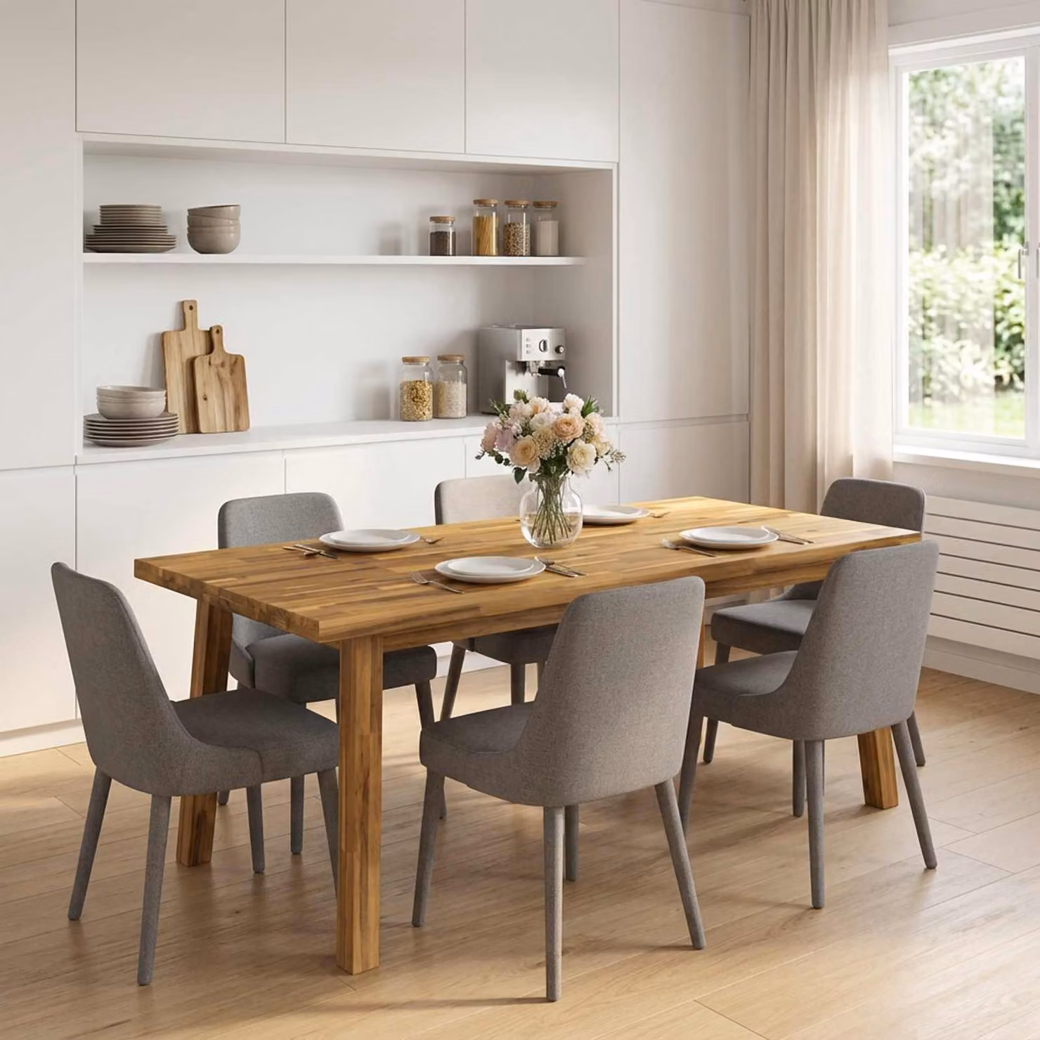Piano del tavolo rettangolare in legno di acacia vidaXL con bordo naturale, marrone e bianco, L 140 x P 60 x H 3,2 cm