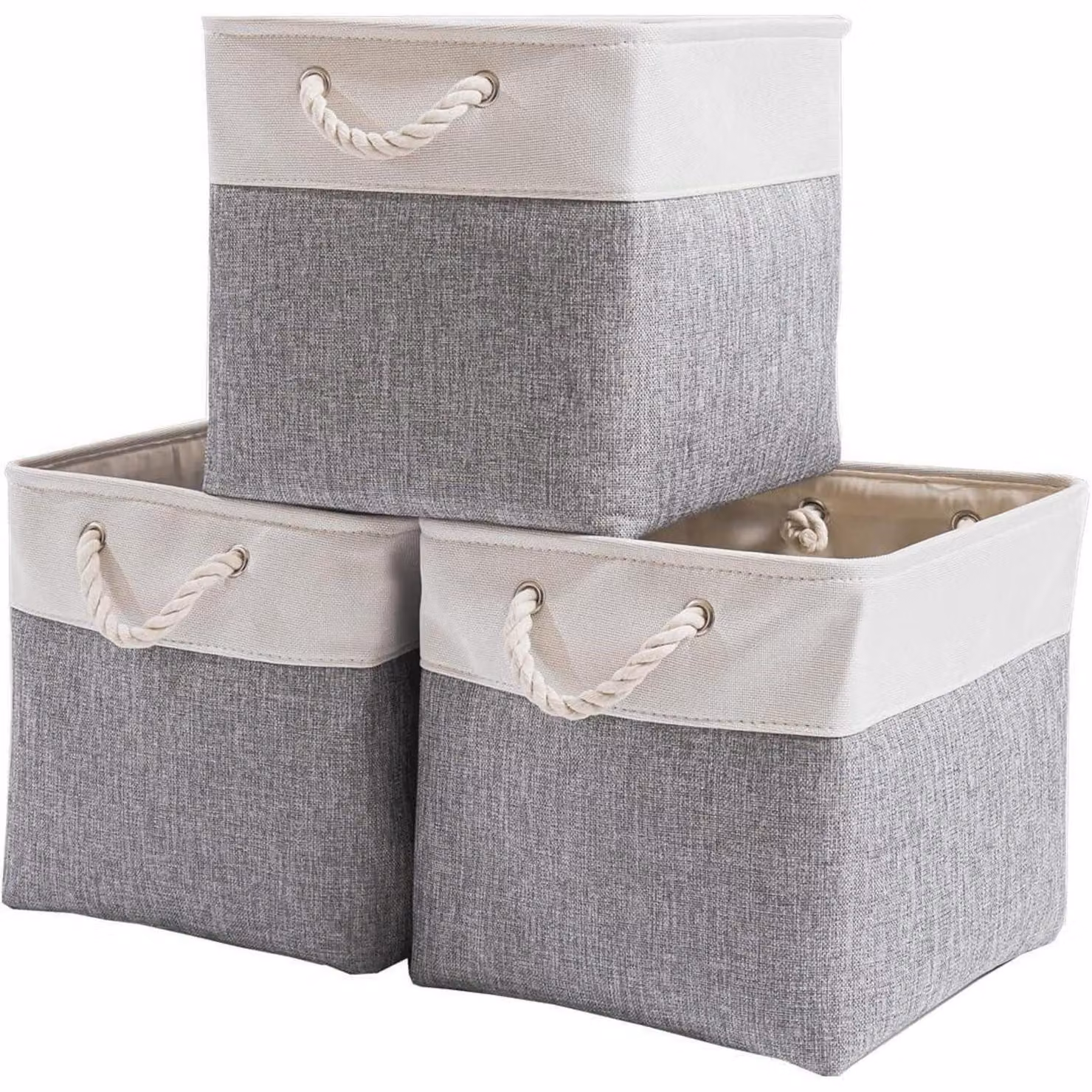 Contenitore in tessuto, 33x38x33 cm, grigio/bianco, set da 3