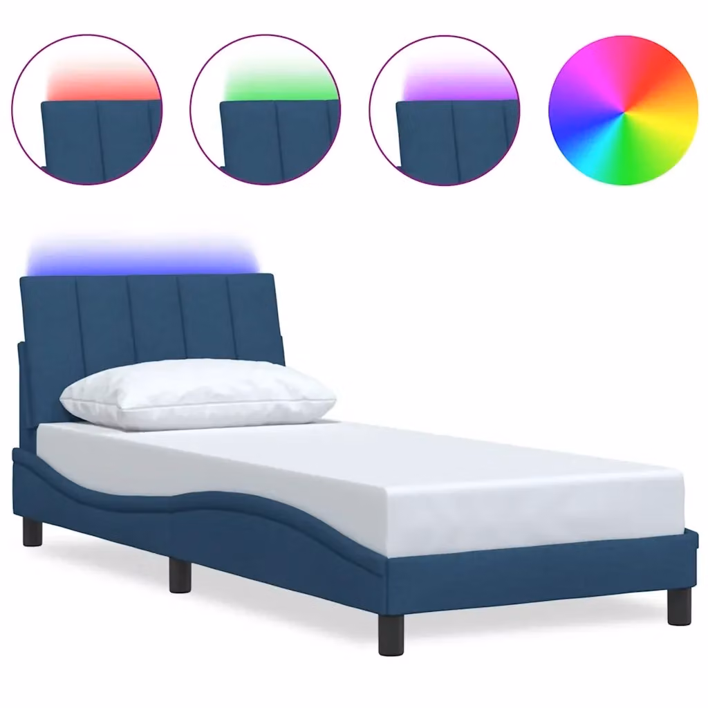 Letto Hanko vidaXL in tessuto blu con illuminazione sottostante e porta USB, L/P/H: 190 x 90 x 33 cm – 2
