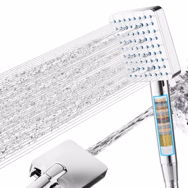 Doccia filtrante con filtro a 20 stadi, 6+1 tipi di getto, tubo da 1,5 metri, ideale per acque dure