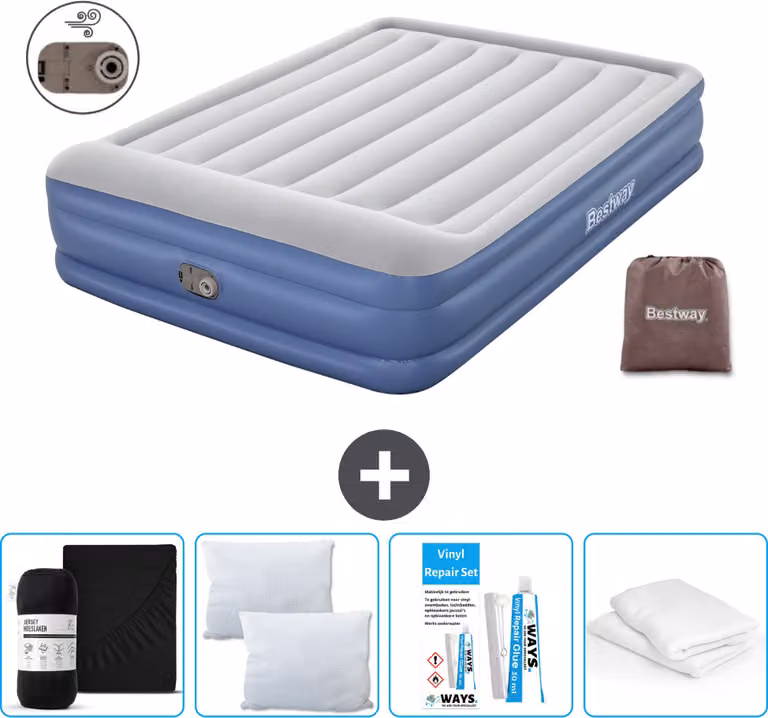 Materasso gonfiabile Bestway - 2 persone - 152 x 203 x 46 cm - Grigio/Blu - Accessori inclusi