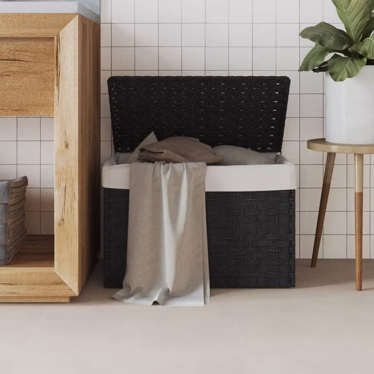 Cesto portabiancheria con coperchio vidaXL in rattan nero L: 55,5 cm, P: 35 cm, H: 34 cm