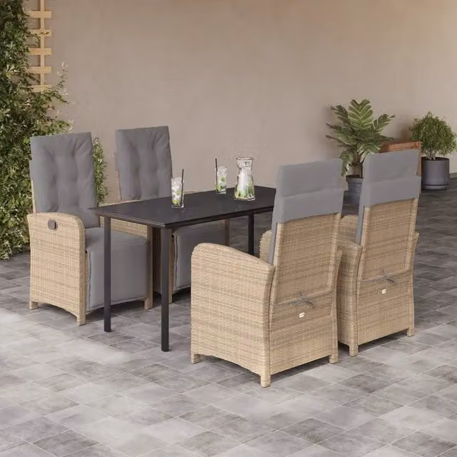Set da Pranzo da Giardino 5 pz con Cuscini Beige in Polyrattan 3212593