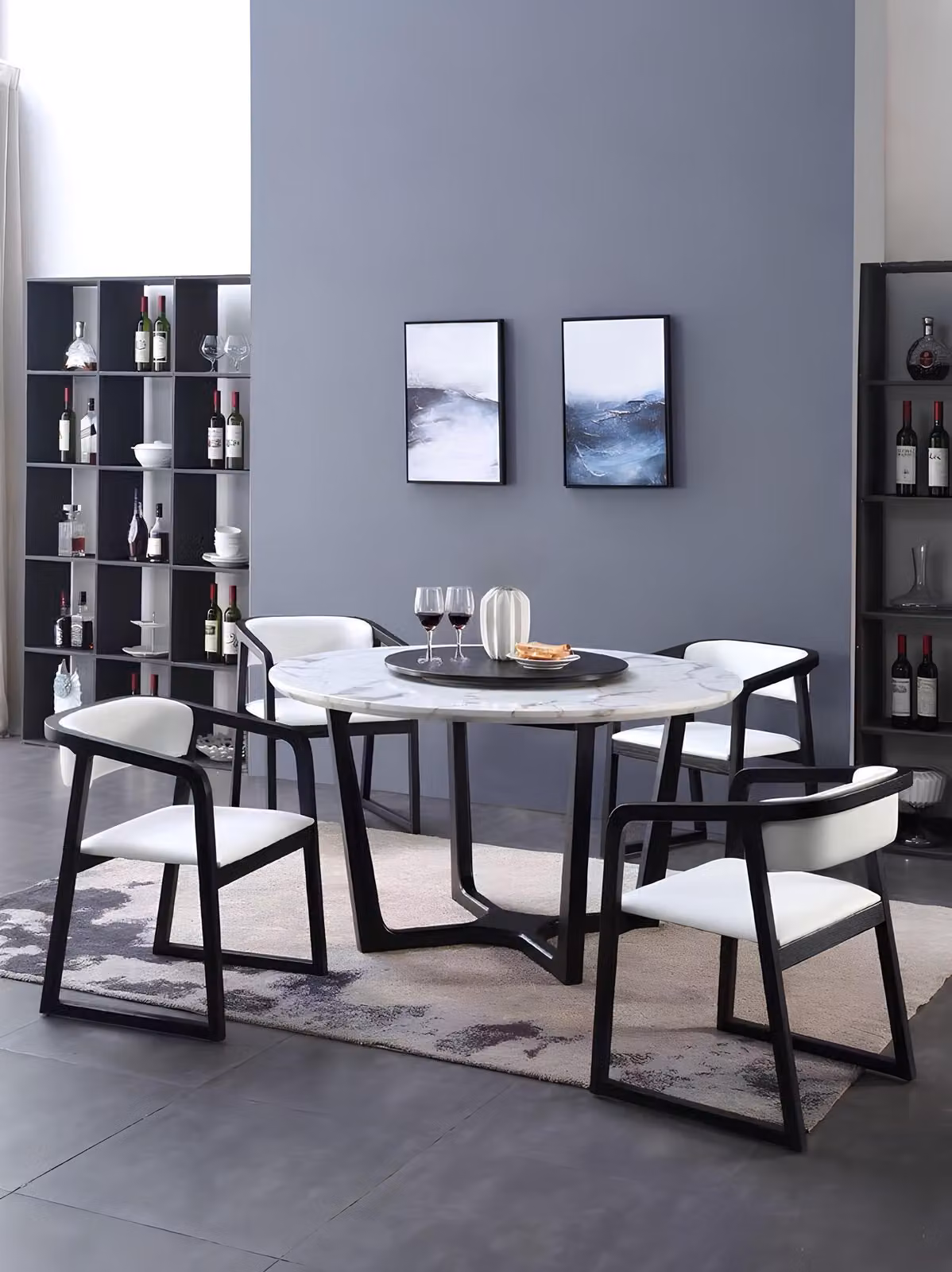 Rund Tisch Ess Zimmer Holz Runde Tische Designer Original Marmor 4 Stuhl Set