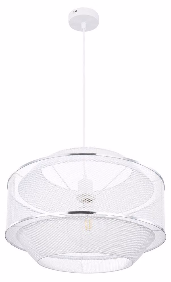Lampada a sospensione a LED, colore argento, design a griglia, paralume in fili di metallo, diametro 45 cm