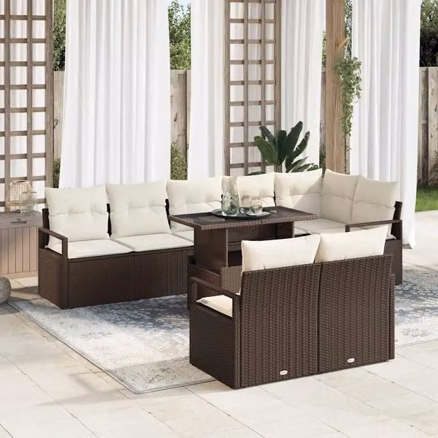 Set Divano da Giardino 9 pz 8-Numero di posti Marrone e Crema 3348844