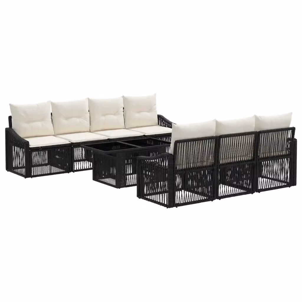 Set Divano da Giardino 8 Pezzi vidaXL in Polyrattan Nero e Bianco Crema con Cuscini e Tavolino da Esterno – 2