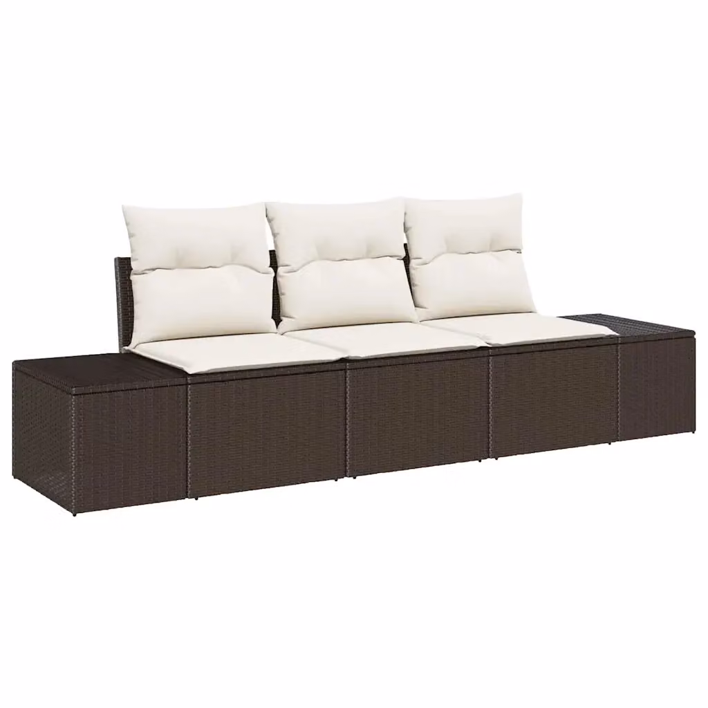 Set Divano da Giardino Moderno vidaXL in 3 Pezzi Marrone e Beige con Cuscini e Struttura in Metallo – 2