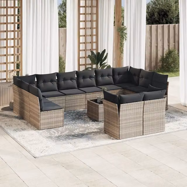 Set di divani da giardino VIDAXL a forma di U in polyrattan grigio chiaro con 13 pezzi e cuscini inclusi – 1