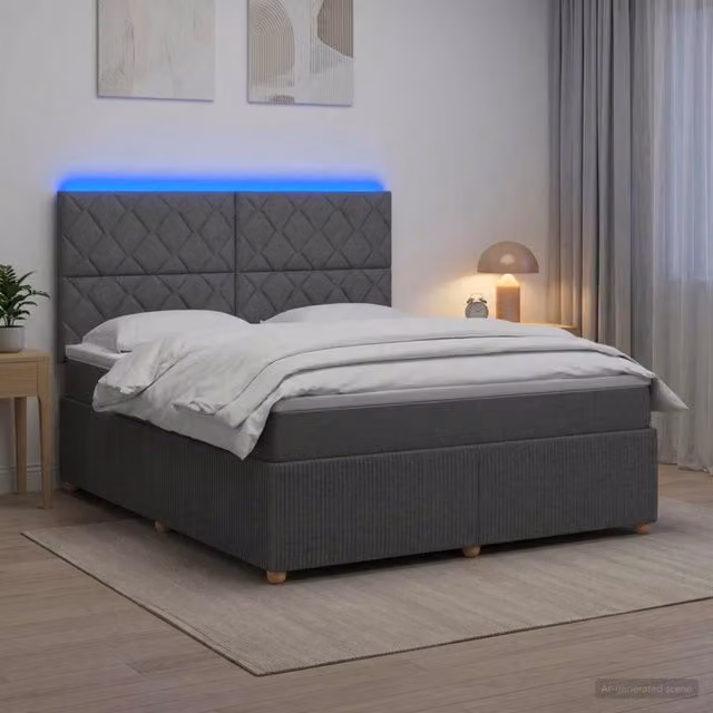 Letto Box Spring vidaXL con Materasso Ibrido e Illuminazione LED, Porta USB e Base a Sollevamento, Grigio e Bianco, L/P: 200 x 140 cm – 1