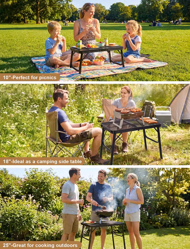 Tavolo pieghevole per barbecue, dimensioni 60 x 40 cm, ideale per il campeggio, leggero e con design pieghevole