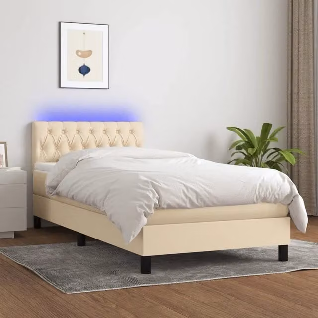 Letto a molle con materasso vidaXL in tessuto beige e bianco con illuminazione LED sottostante e porta USB, L/P/H: 90 x 190 x 78 cm – 1