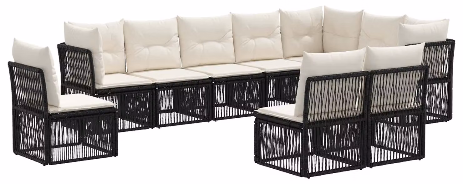 Set da giardino composto da 10 pezzi, colore nero, realizzato in rattan sintetico