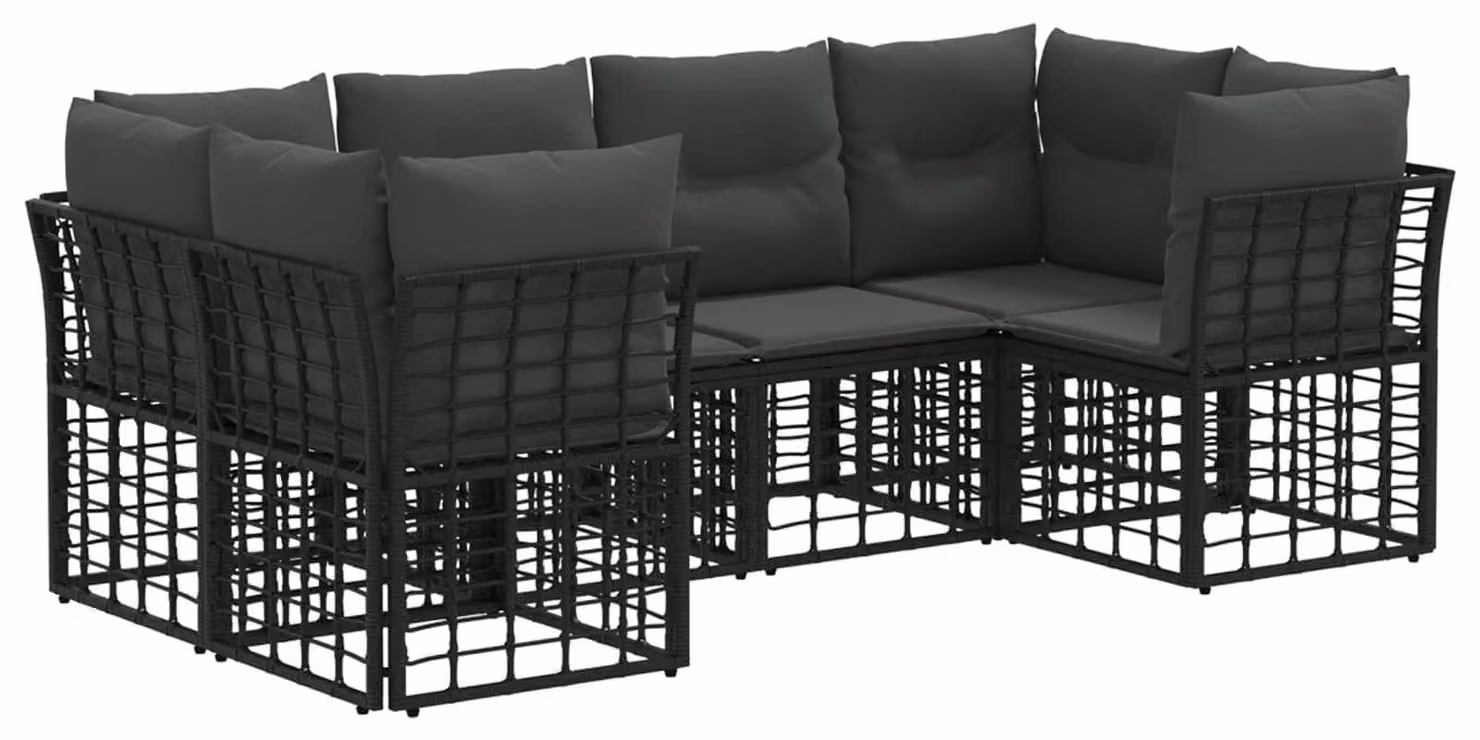 Set di divani da esterno con cuscino 6 pcs Nero Poliestere