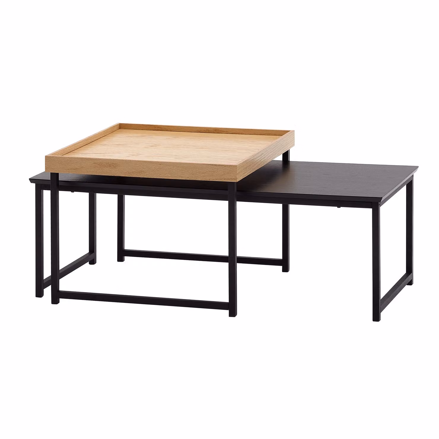 Set di tavolini 2 pezzi legno / metallo tavolino quadrato rovere moderno | Wohnling