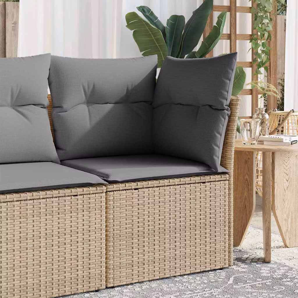 vidaXL Divano Angolare da Giardino in Polyrattan con Cuscini Beige e Grigio e Struttura in Metallo