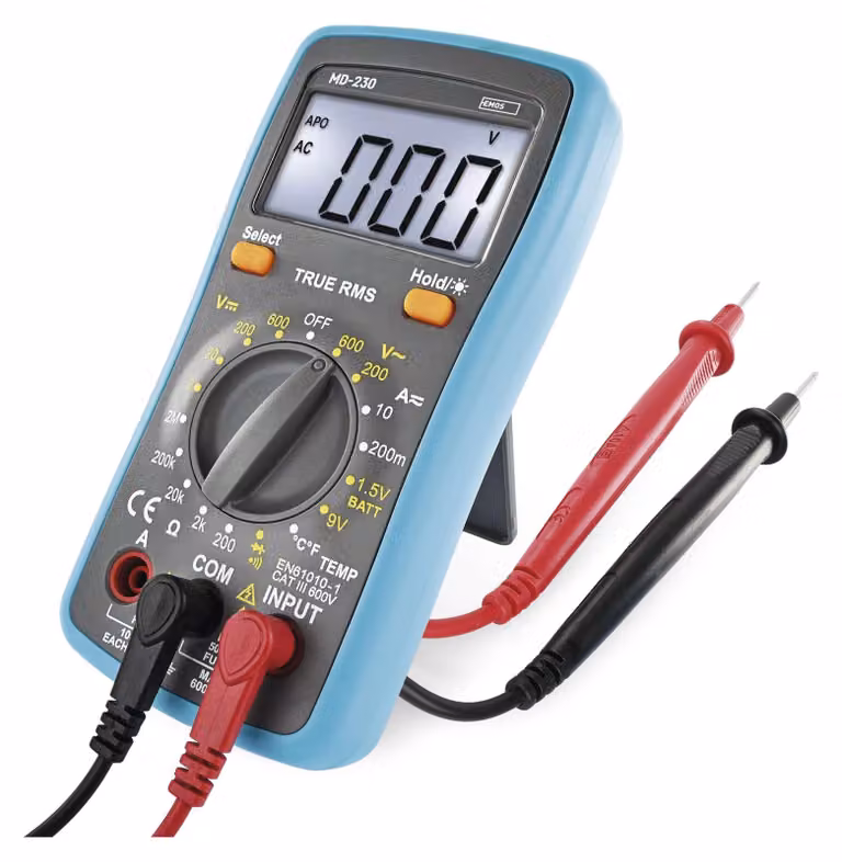 Multimetro digitale EMOS CATIII 600 V, True RMS, 2000 conteggi, con puntali di misurazione, sonda, funzione di memorizzazione, incluse batterie, modello M0230N