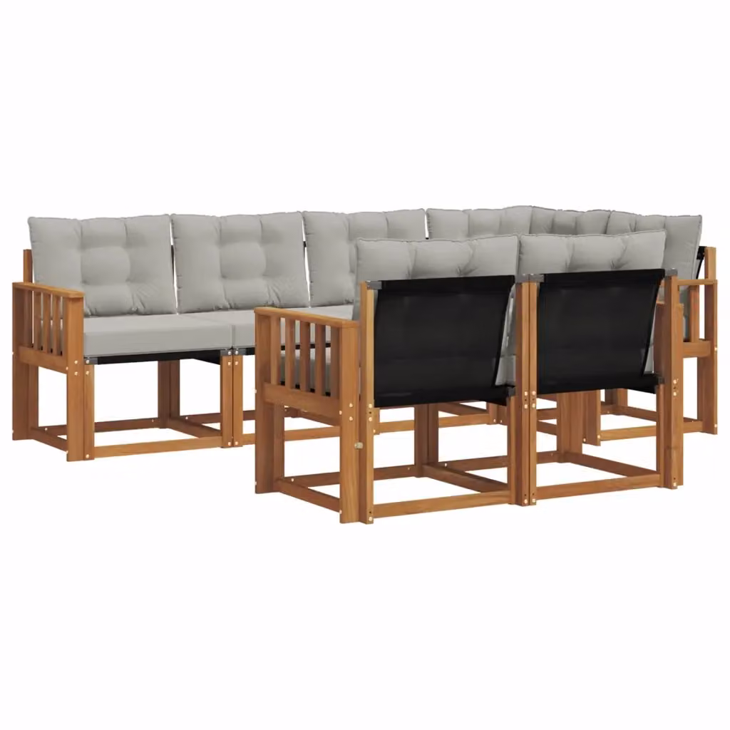Set di divani da esterno a L vidaXL in legno di acacia e textilene, 7 pezzi, Beige e Grigio – 2