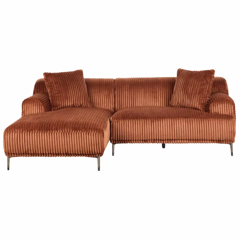 Divano ad angolo Beliani in velluto a coste marrone, modello moderno a 3 posti con orientamento a destra e cuscini inclusi, L/P/H: 242 x 168 x 85 cm – 2