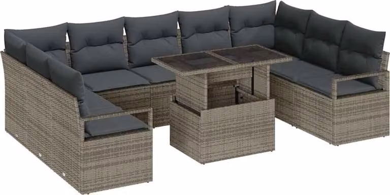 Set Divano da Giardino 10 pcs Grigio Poly Rattan