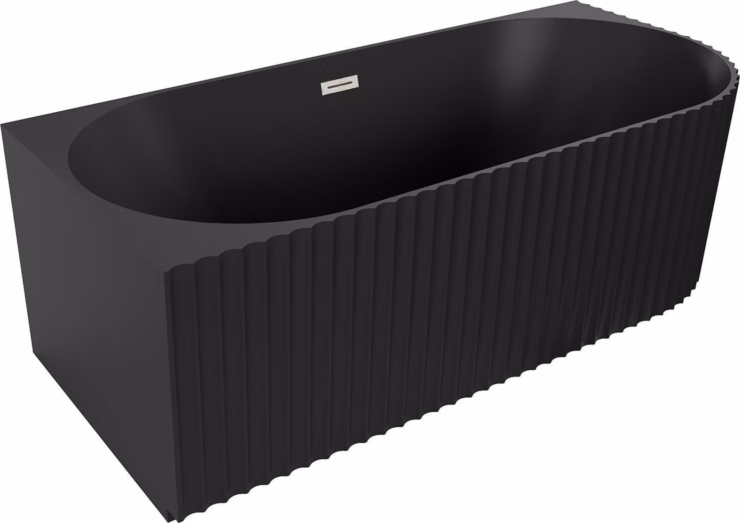 Mexen Gia vasca da bagno freestanding angolare rigata sinistra 150 x 75 cm, nero opaco, troppopieno nichel spazzolato
