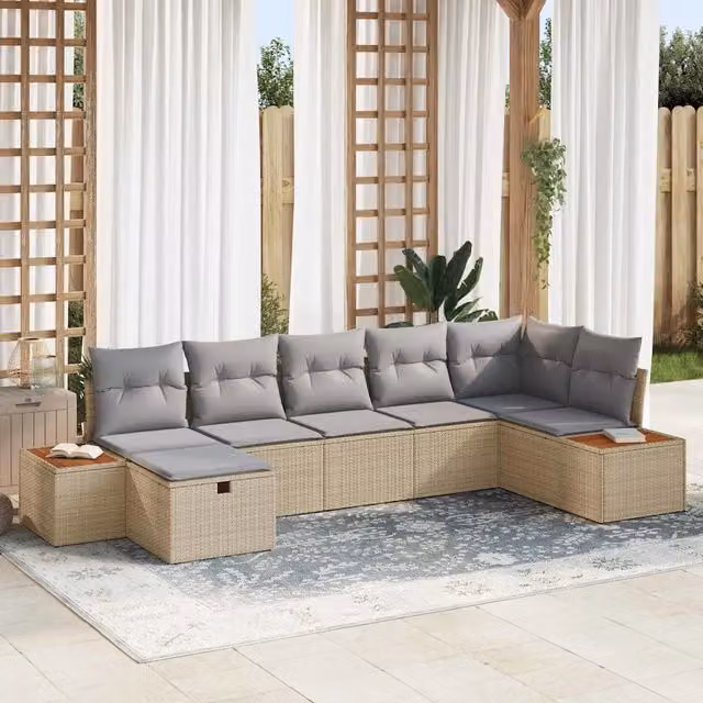 vidaXL Set Divano da Giardino Moderno in Rattan con 7 Cuscini Beige e Struttura in Metallo