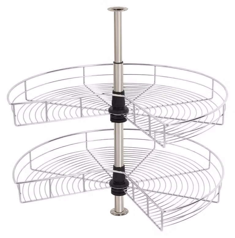 Organizzatore girevole a 2 livelli - Argento - Rotazione a 270 gradi - Regolabile - Contenitore per la cucina - Lazy Susan