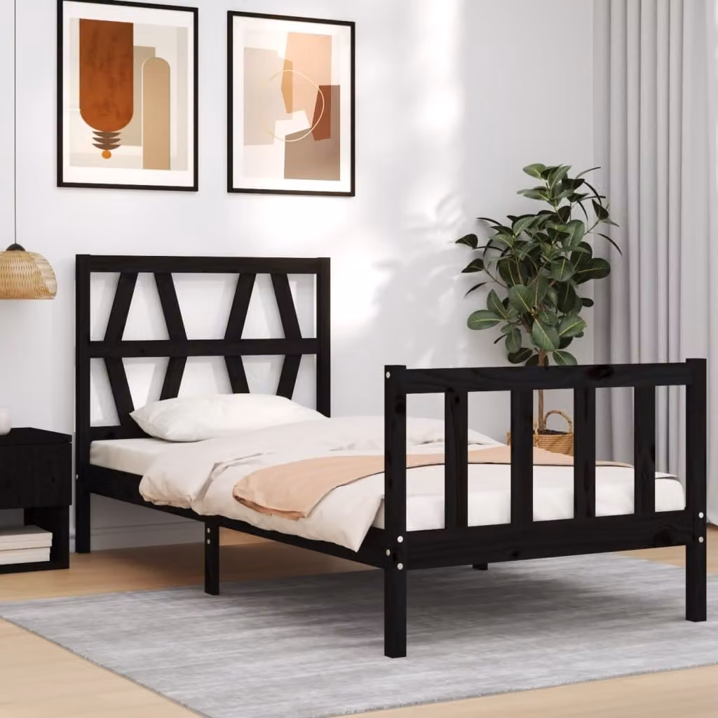 vidaXL Giroletto con Testiera in Legno Massello di Pino Nero L/P/H: 190 x 80 x 80,5 cm