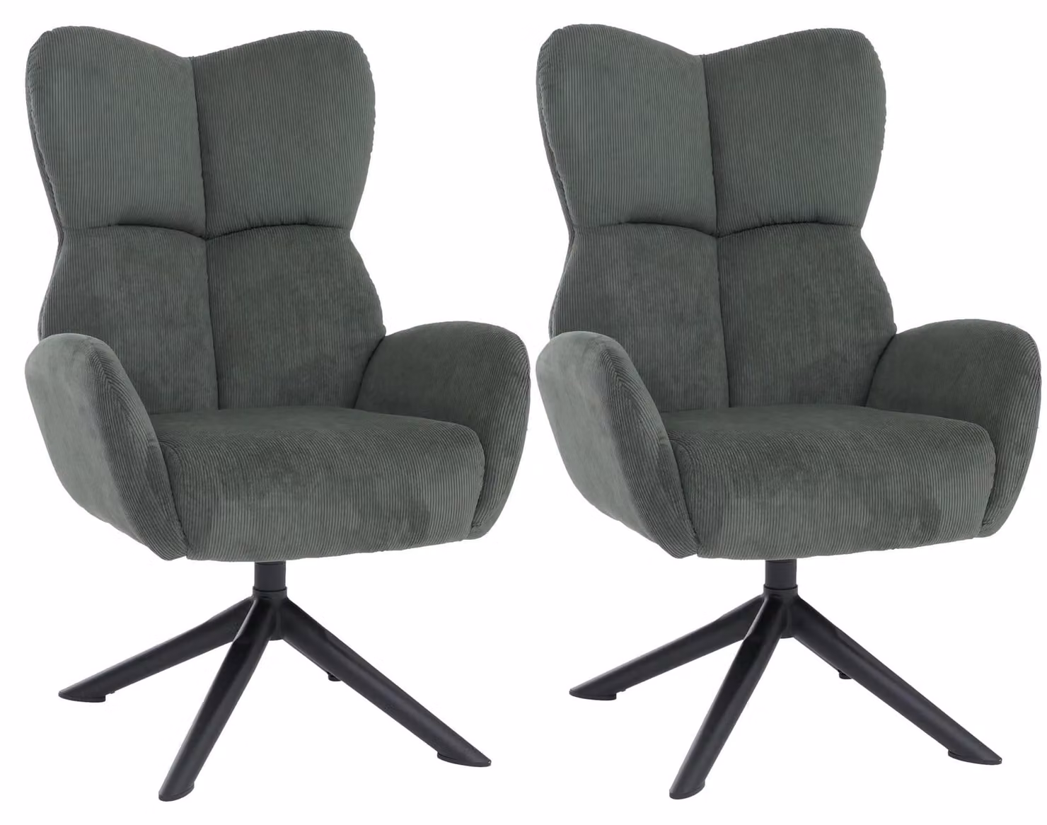 Set da 2 sedie da pranzo MCW-Q54, sedia relax, sedia lounge, sedia imbottita, girevole, in metallo con rivestimento in cord (320 g/m²) ~ verde