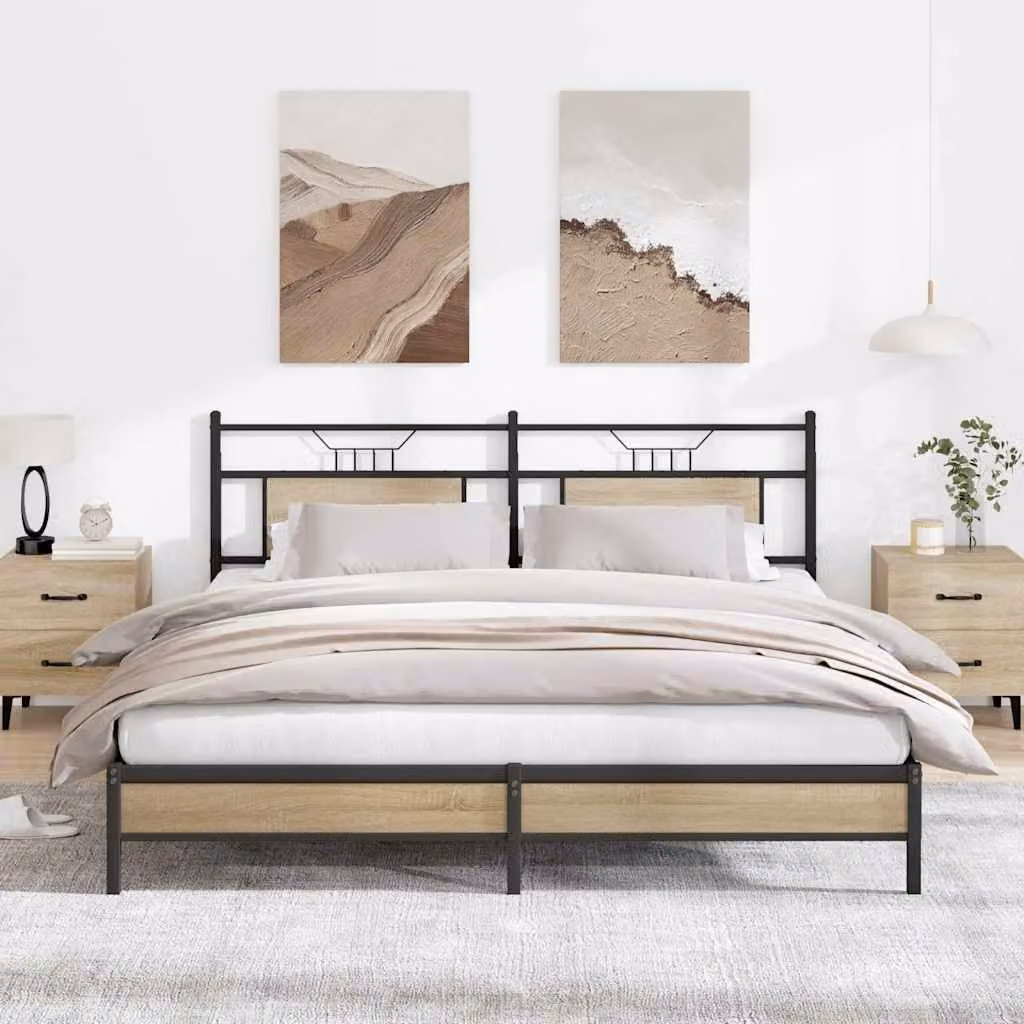 vidaXL Giroletto senza Materasso in Rovere Sonoma e Metallo, L/P: 160 x 200 cm