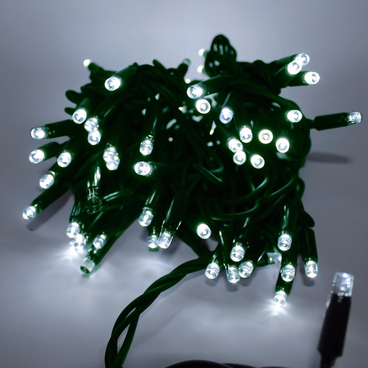 Catena luminosa a LED, 10 metri, 100 LED, luce bianca fredda, cavo verde, modalità lampeggiante