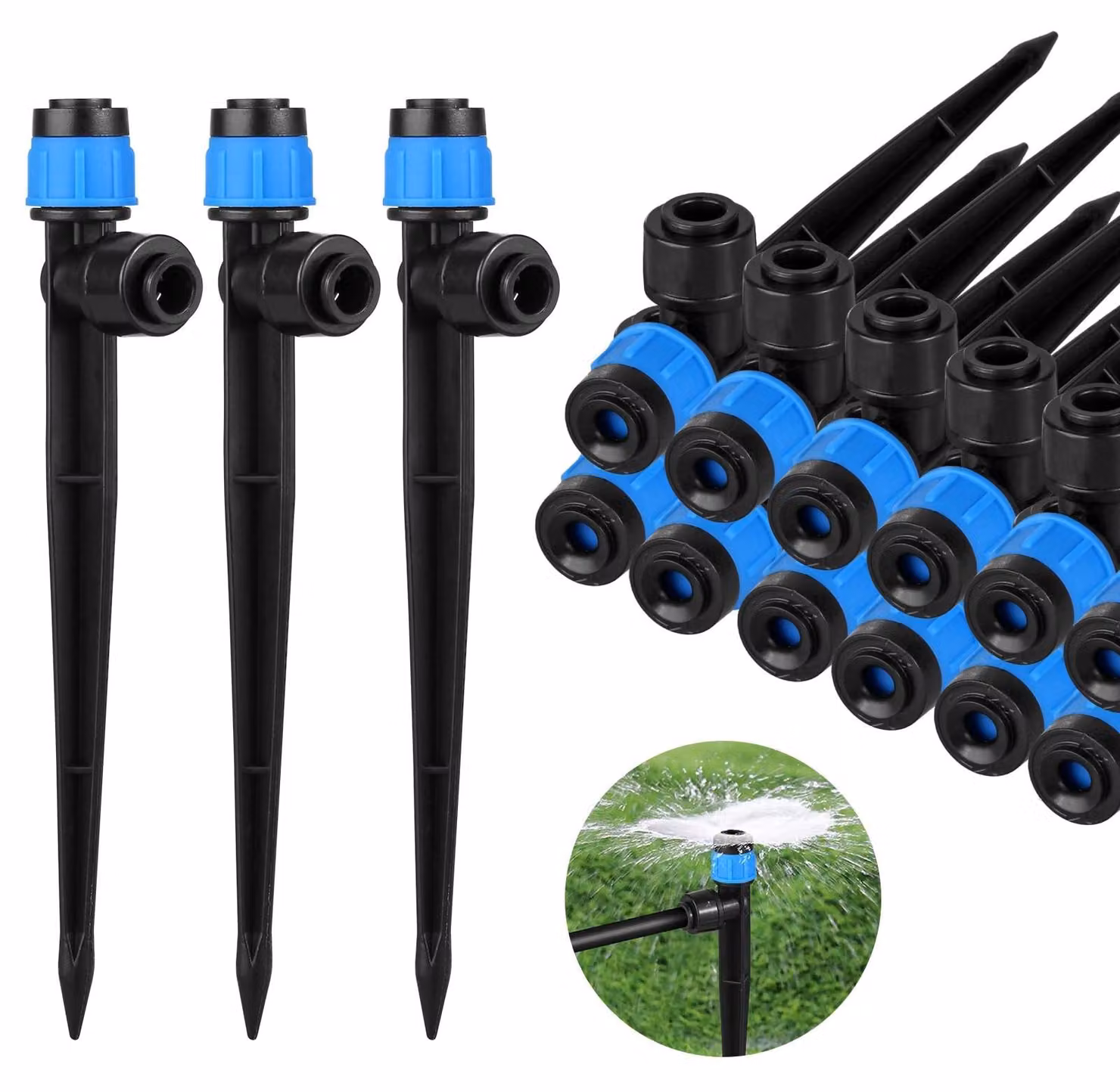 Irrigatore a spruzzo regolabile a 360 gradi - Sistema di irrigazione a goccia - Gocciolatore con supporto - Raccordo per tubi a goccia - Confezione da 30 pezzi - Design con attacco rapido - Irrigazione a goccia
