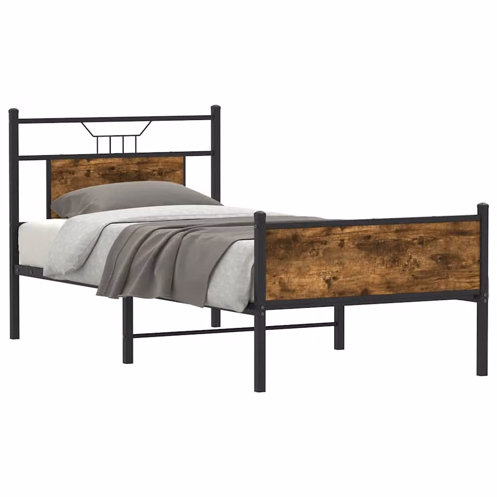 Giroletto senza materasso vidaXL in rovere fumo e metallo L: 80 cm, P: 190 cm