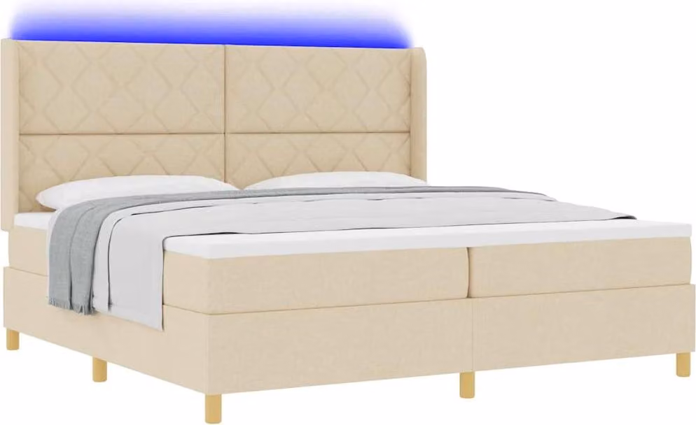 Letto a molle con strisce LED Crema 200 x 200 cm Tessuto