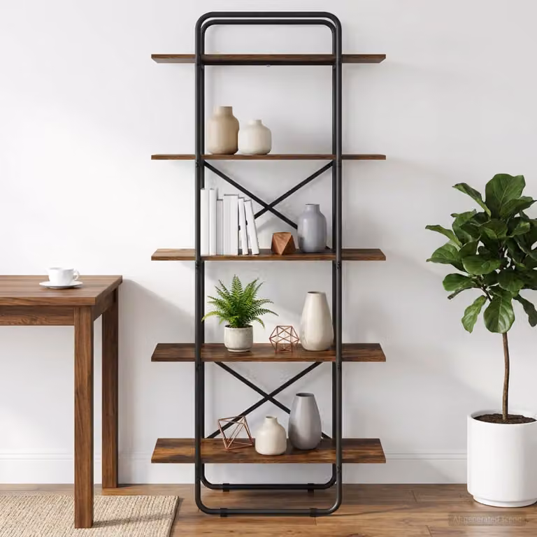 Libreria vidaXL a 5 livelli in stile industriale, colore Rovere Fumo, L: 60 cm, P: 35 cm, H: 175,5 cm
