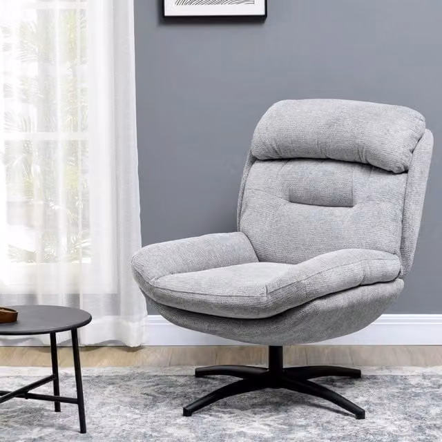 Poltrona girevole 360 WISHDOR in tessuto grigio con braccioli e struttura in metallo nero per soggiorno – 1