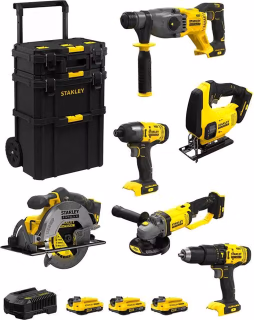 Kit Stanley FatMax SVK600 Giallo con batterie ricaricabili e caricabatteria e caddy