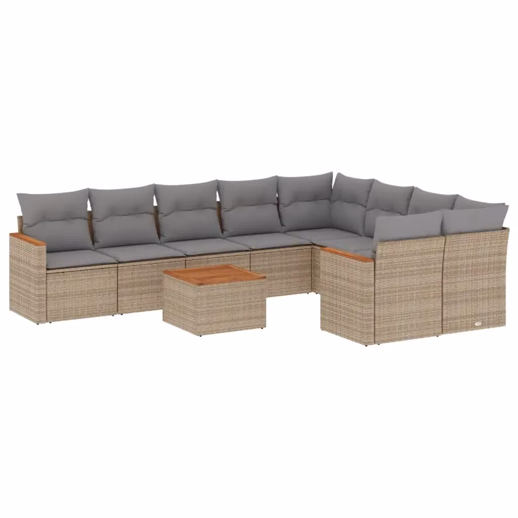 vidaXL Set Divano da Giardino a L 10 pz in Polyrattan con Cuscini Beige e Grigio e Tavolino da Esterno – 2
