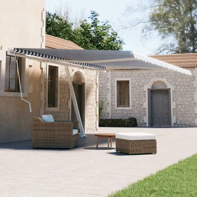 Tenda da Sole Autoportante Manuale 600x300 cm Blu Bianca 3069596