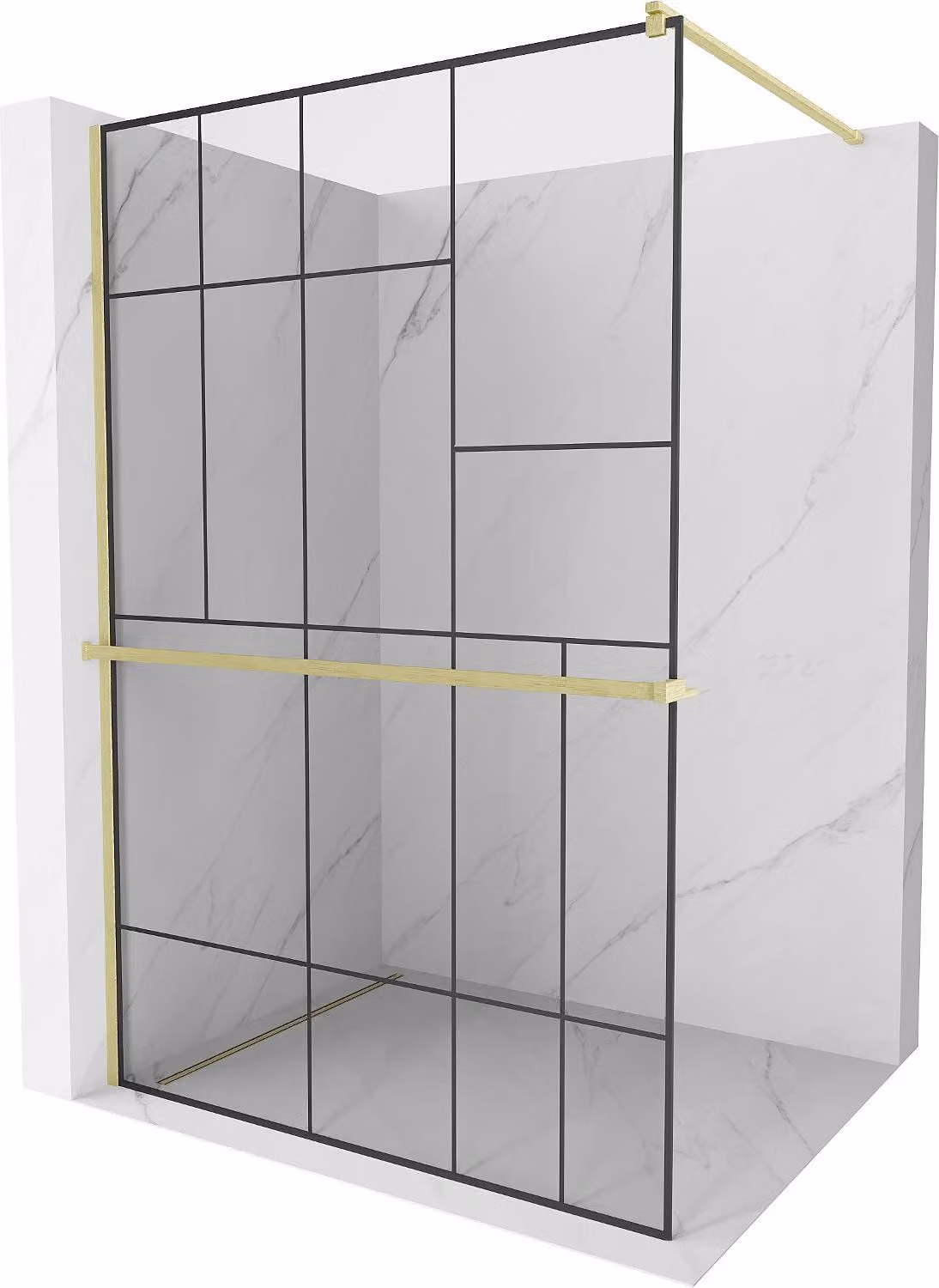 Mexen Kioto+ parete doccia con mensola Walk-in 120 x 200 cm, motivo nero, oro spazzolato - 800-120-121-55-78