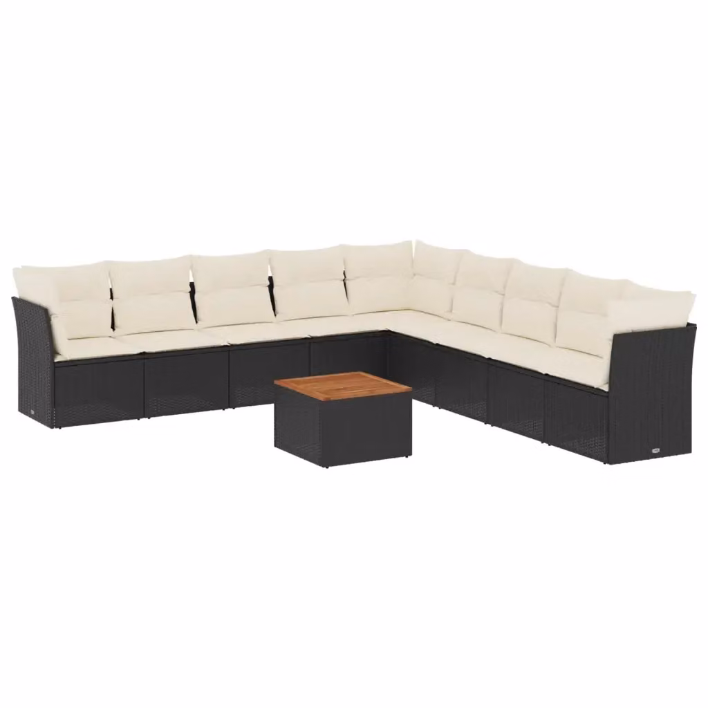 Set di Divani da Giardino vidaXL a Forma di L con Cuscini e Tavolino da Caffè in Polyrattan Nero e Struttura in Acciaio – 2