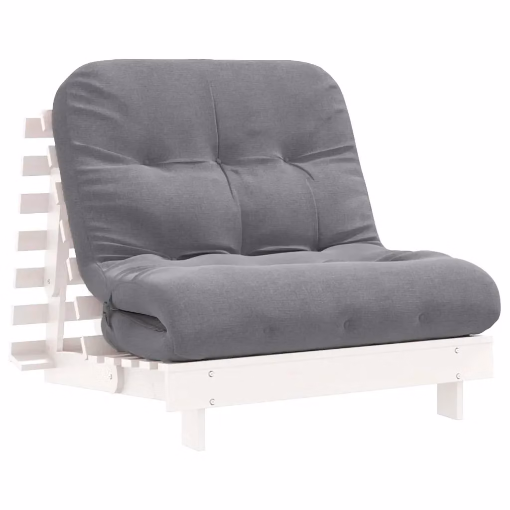 vidaXL Divano Letto Futuro con Materasso in Schiuma Bianco e Grigio, Struttura in Legno di Pino Rustico, L 206 x P 80 x H 11 cm – 2