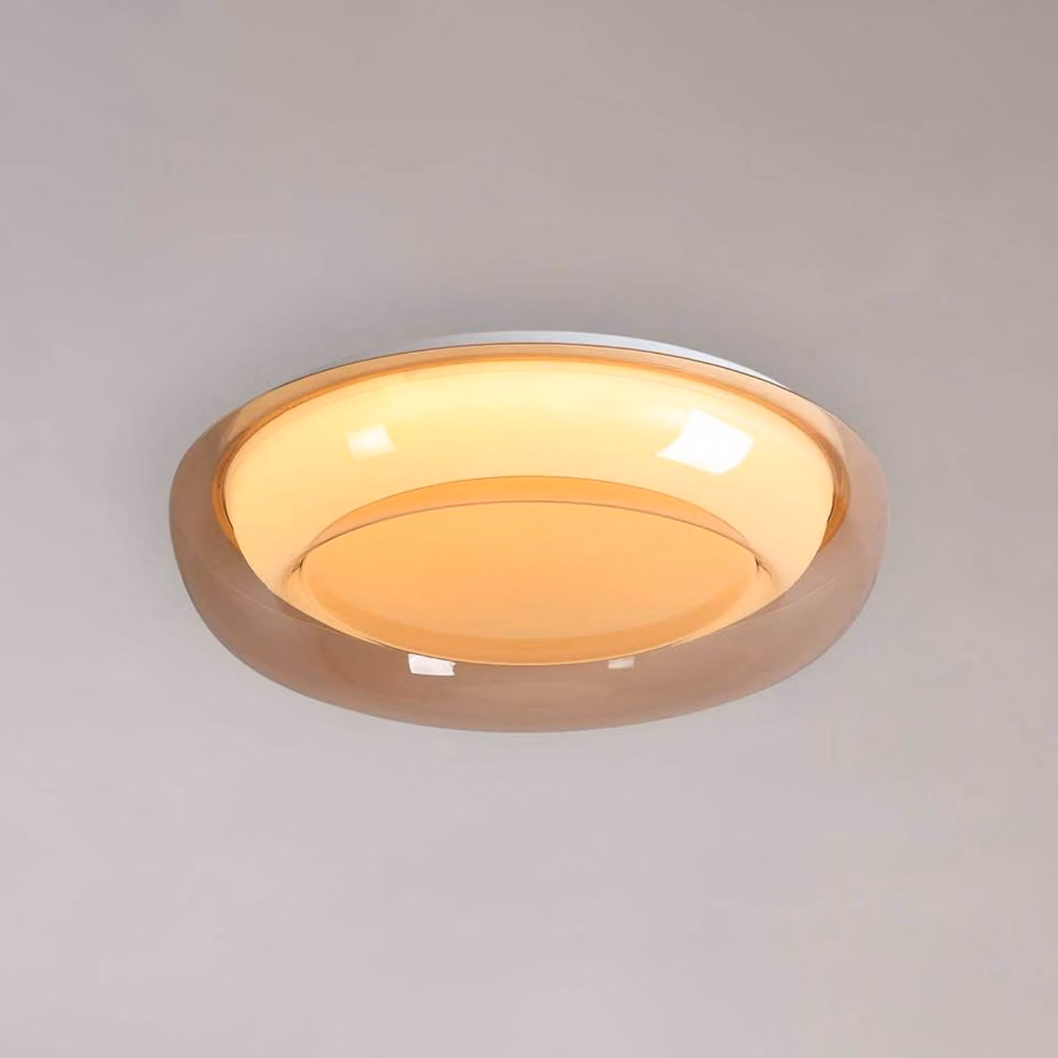 Searchlight Plafoniera soffitto Jude Flush, dimmerabile, Crema / Ambra, Soggiorno / Sala da pranzo, Metallo, Plafoniera