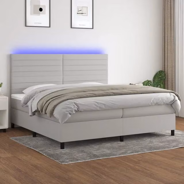 Letto a Molle con Illuminazione LED e Porta USB vidaXL in Tessuto Grigio L/P: 200 x 200 cm – 1