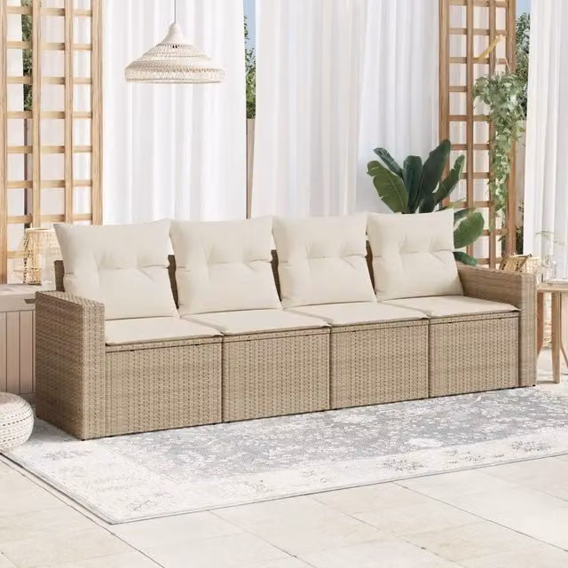 Set Divano da Giardino 4 pz con Cuscini Beige in Polyrattan 3251015