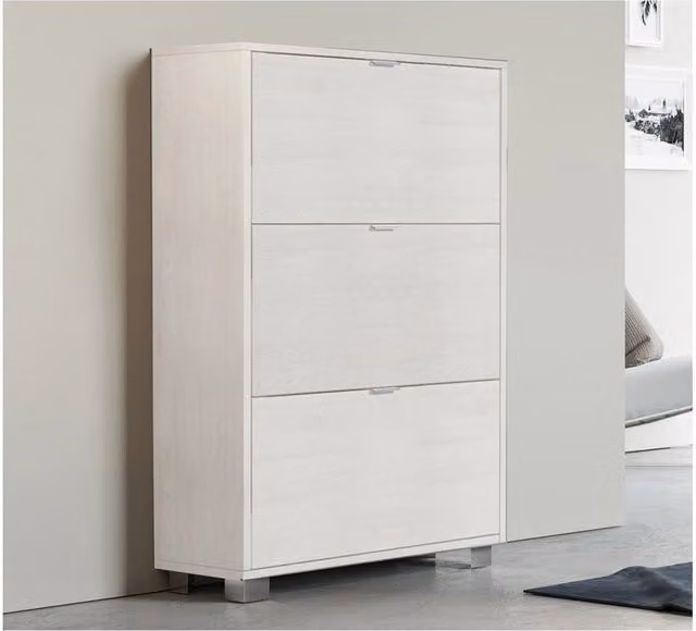 Scarpiera moderna con 3 ripiani in nobilitato bianco opaco L/P/H: 118 x 30 x 76 cm