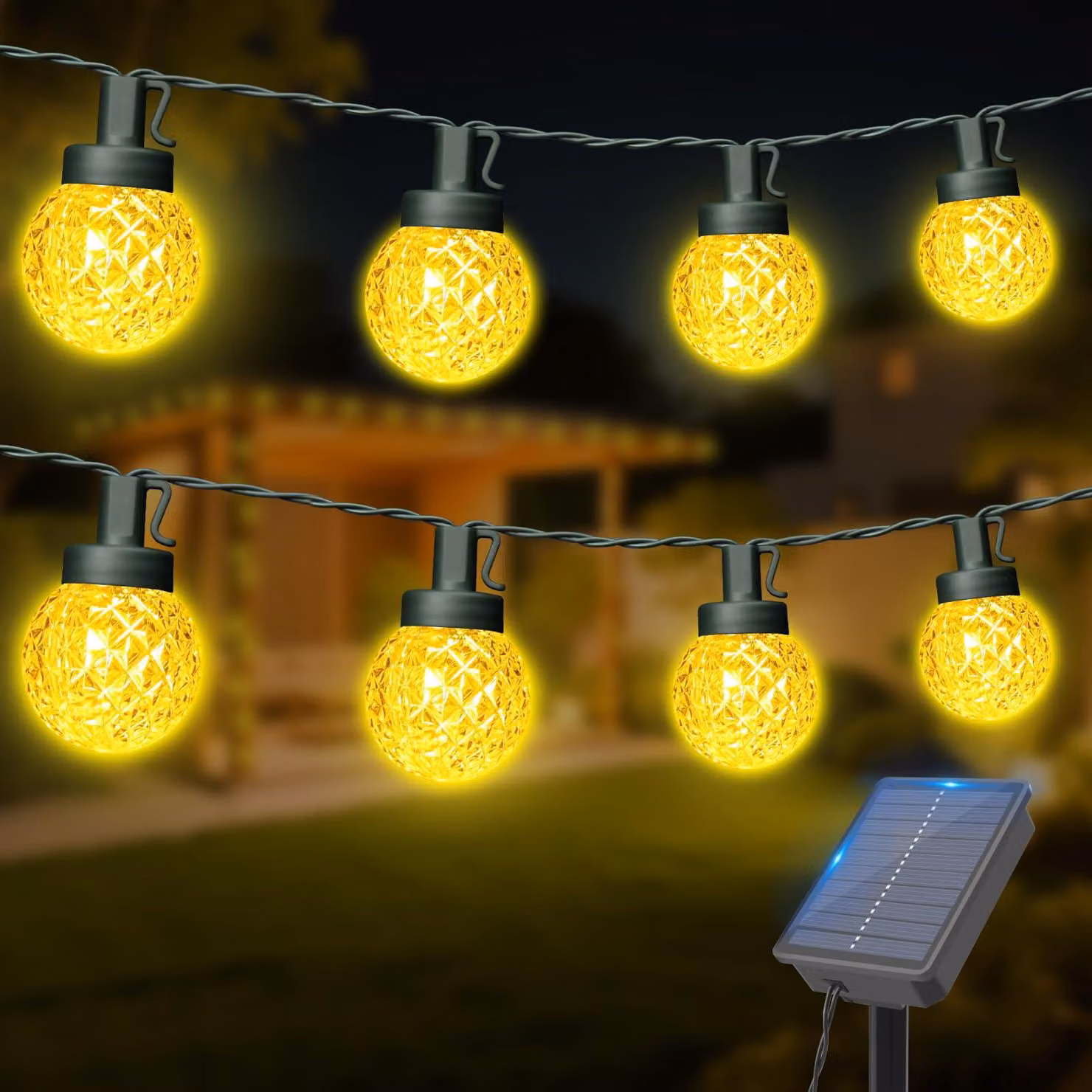 Catena luminosa solare, 12 metri, 30 LED, luce bianco caldo, timer, 8 modalità, grado di protezione IP65