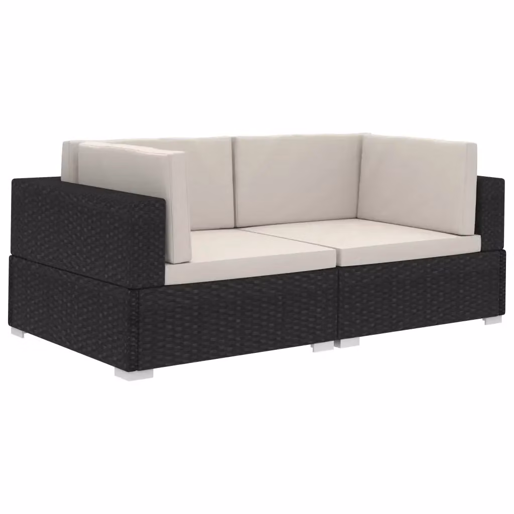Divano ad angolo modulare vidaXL in rattan con cuscini nero e bianco per giardino – 2