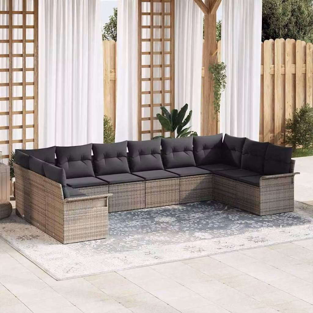 Maison Exclusive - Set Divano da Giardino 10 pcs Grigio polyrattan
