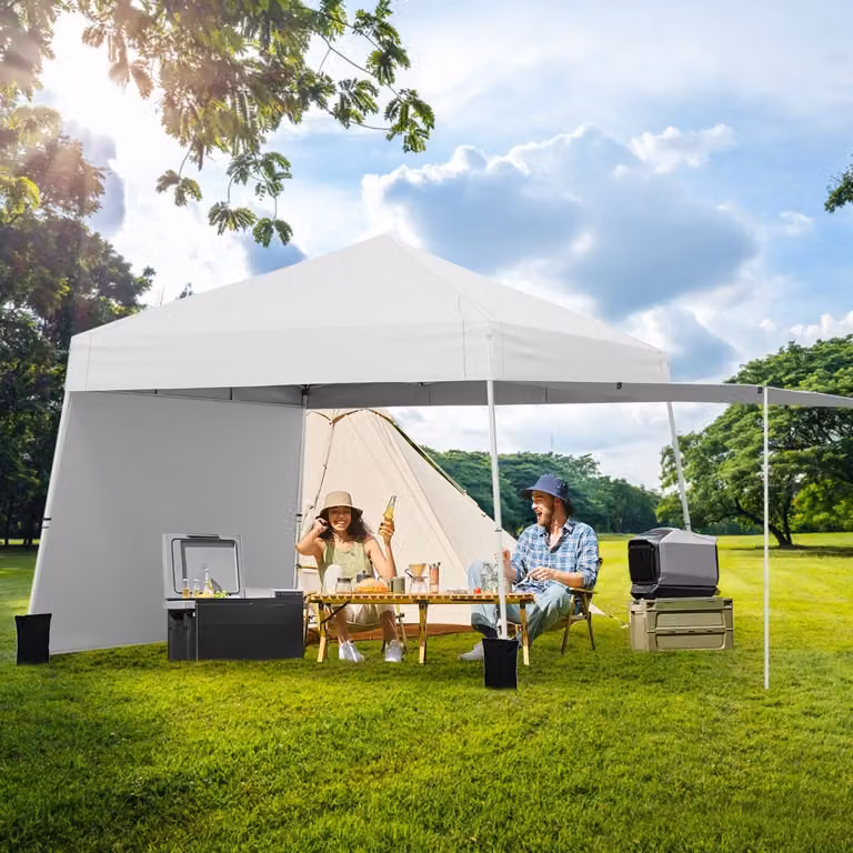 Costway Gazebo con pareti laterali convertibili in tenda da sole, Rifugio solare da esterno pieghevole, Bianco, L/P/H: 280 x 280 x 264 cm